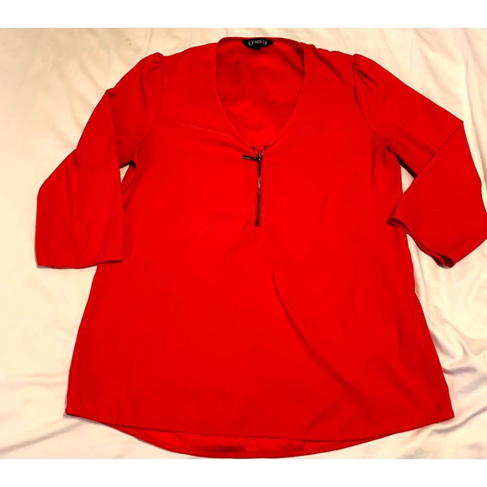 Express Red 3/4 Sleeve Blouse with Zipper in front Sz S